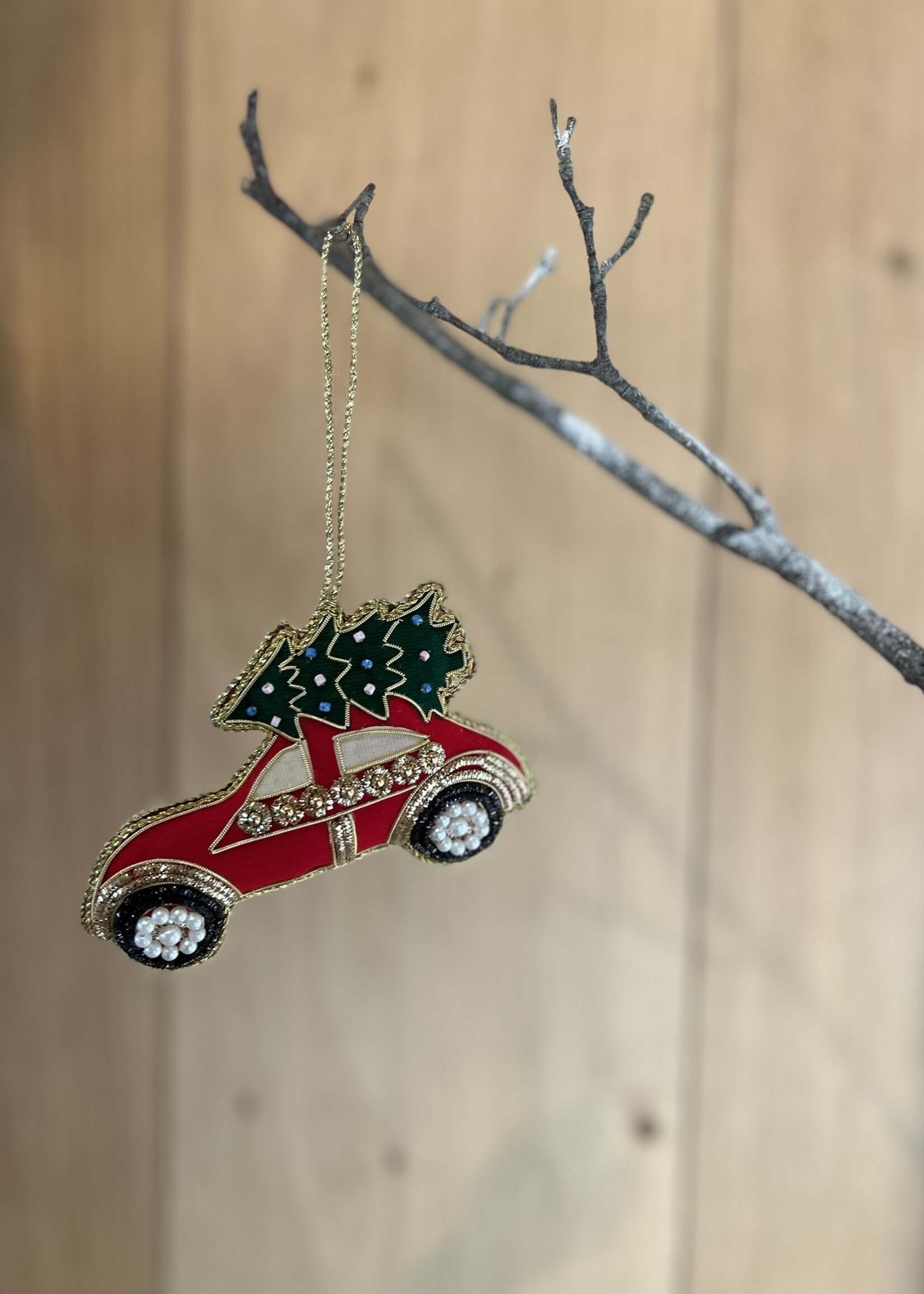 Kersthanger met kralen 'auto kerstboom'