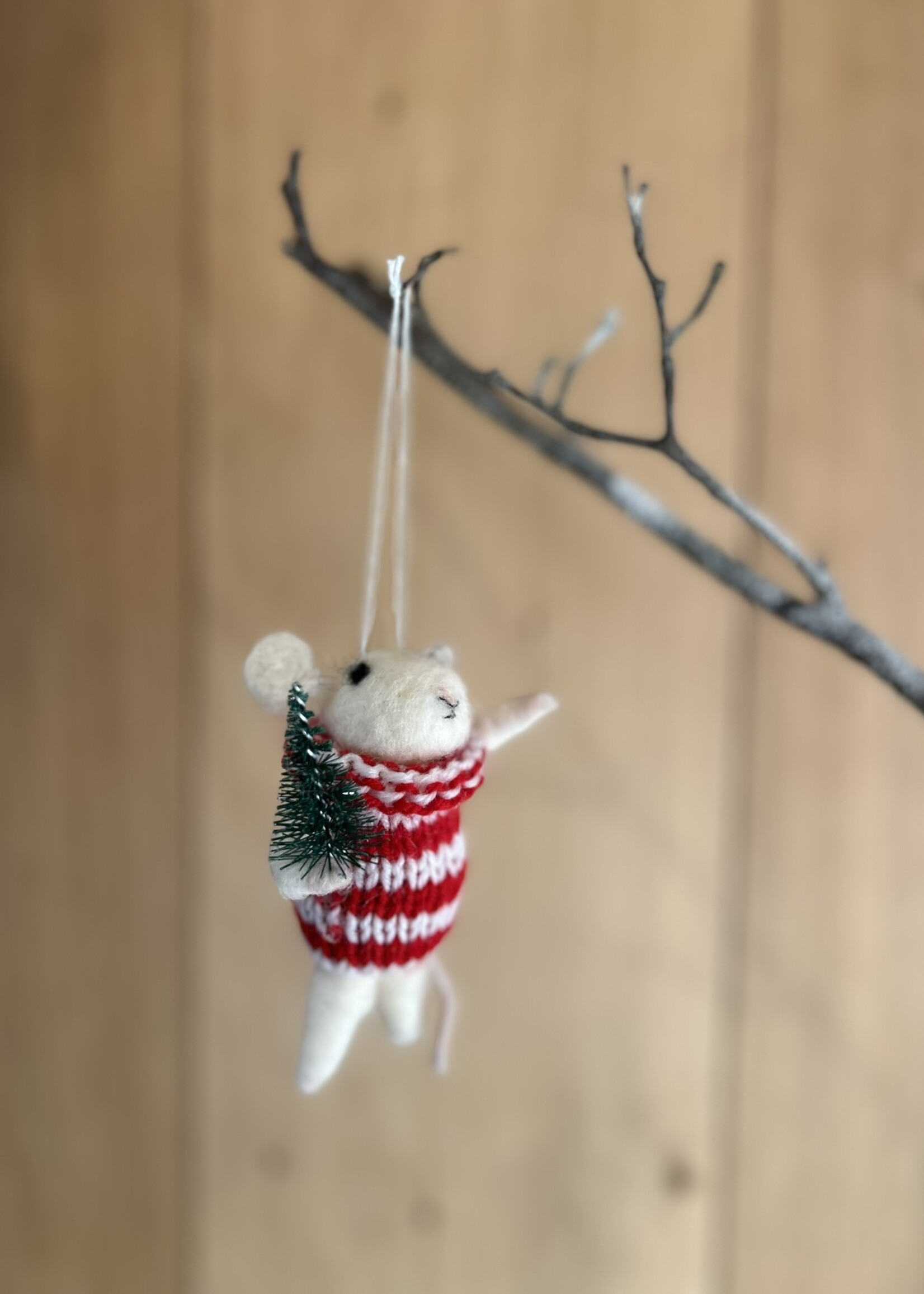 Wollen kersthanger muis kerstboom