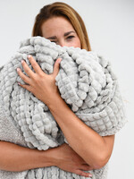 Plaid hokjes/teddy lichtgrijs