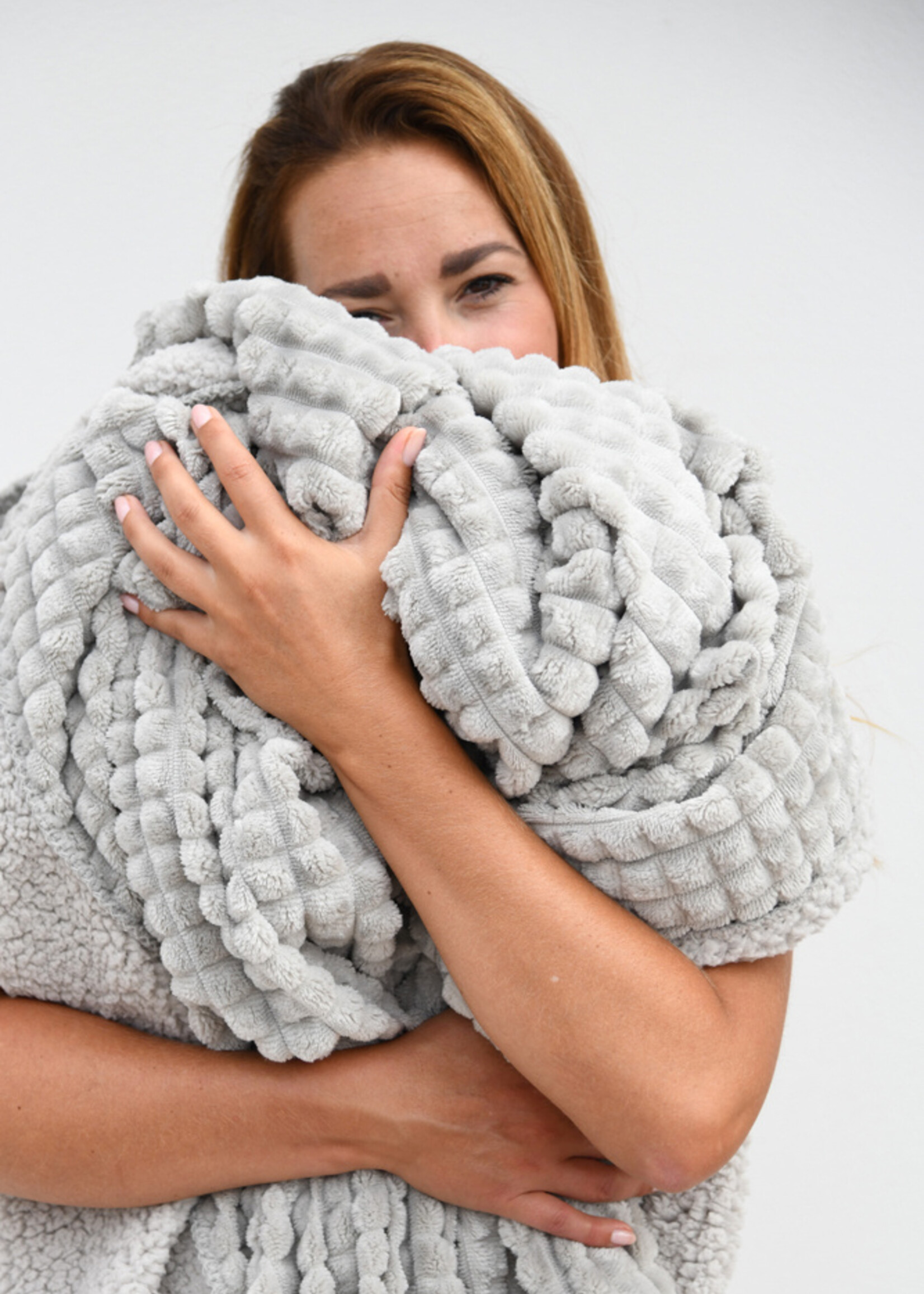 Plaid hokjes/teddy lichtgrijs