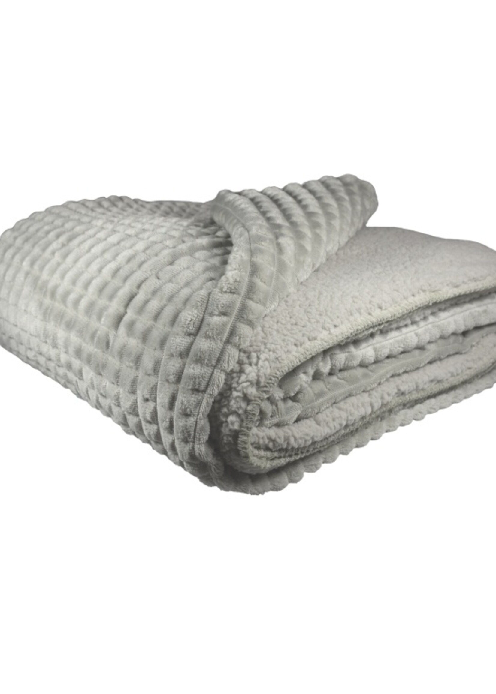 Plaid hokjes/teddy lichtgrijs