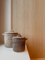 Aardewerk pot oor met deksel donkerbruin S