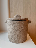 Aardewerk pot oor met deksel beige L