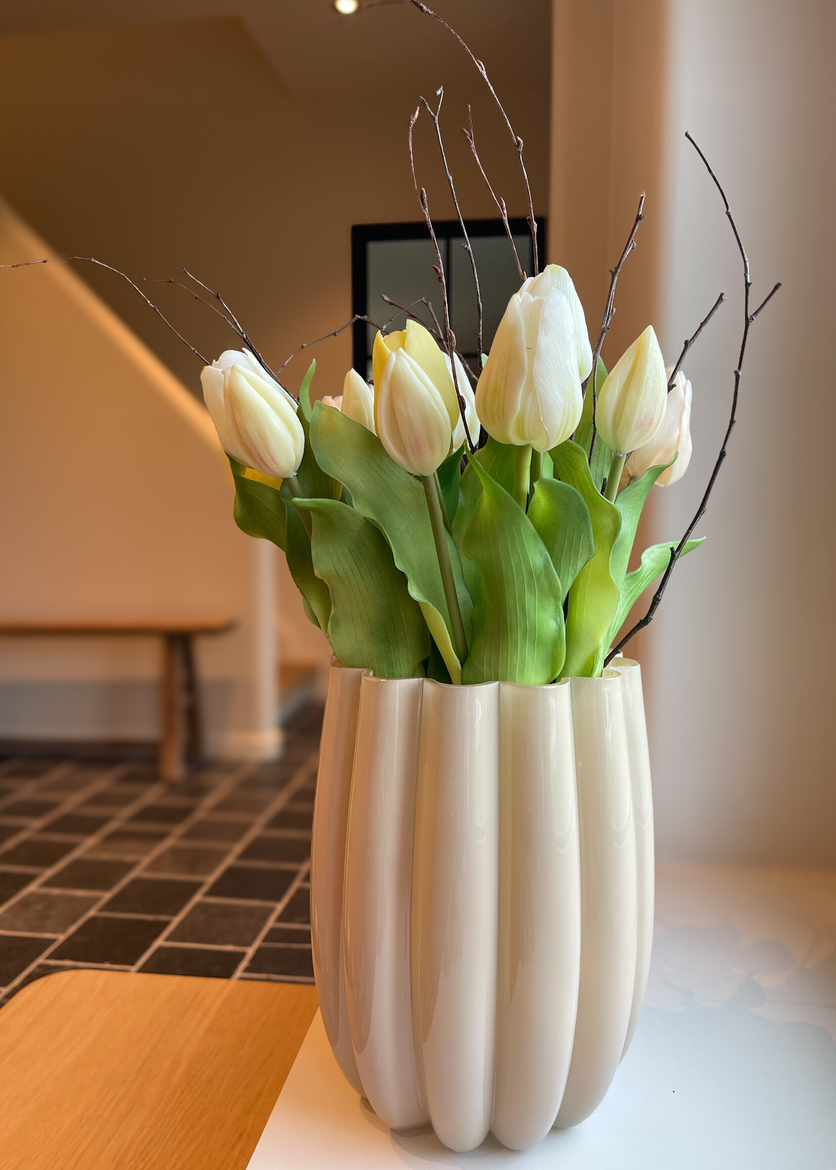 Vaas pêche gekartelde rand glas