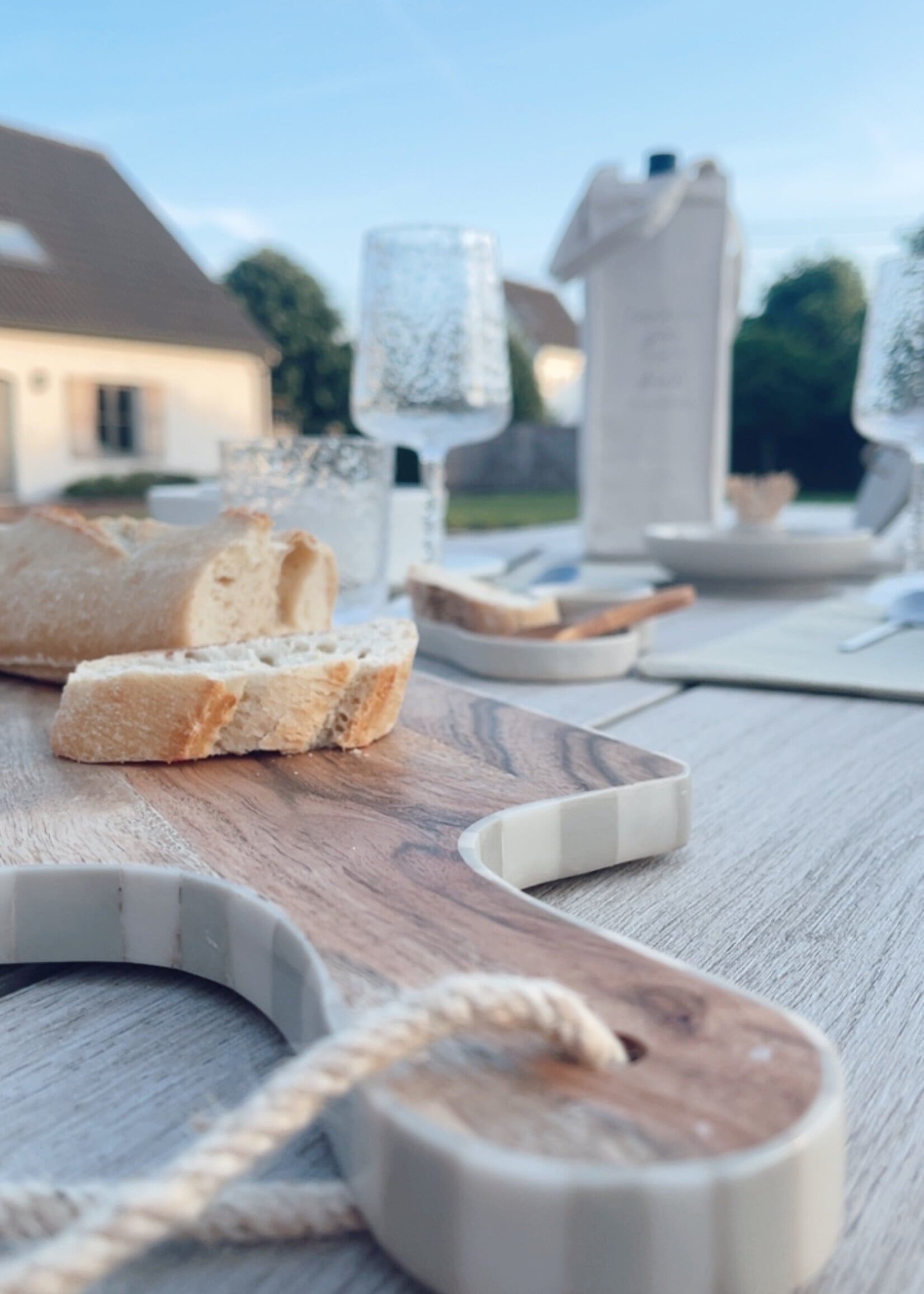 Serveerplank hout gestreept taupe L