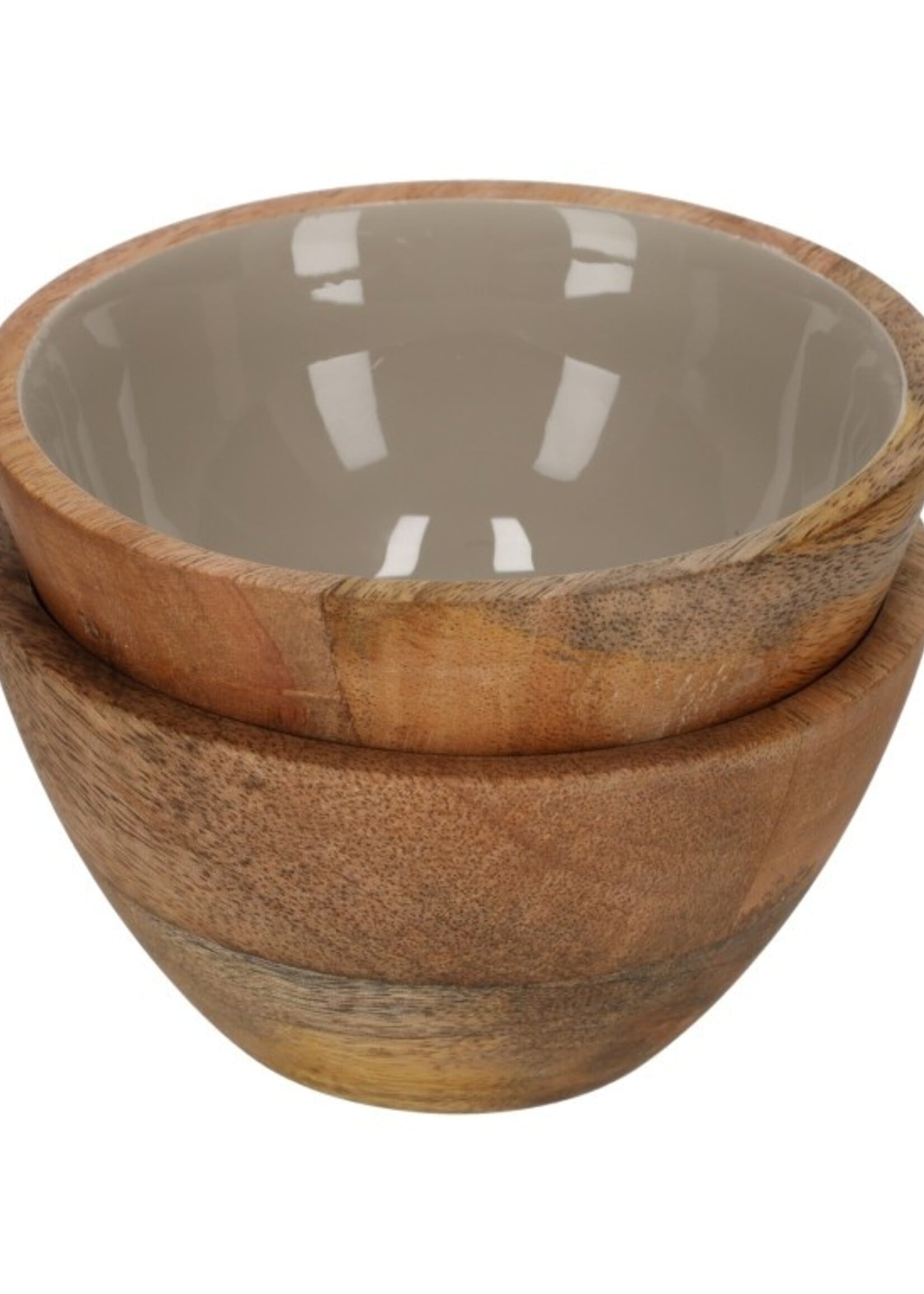 Serveerschaaltjes glanzend/hout ovaal set van 2