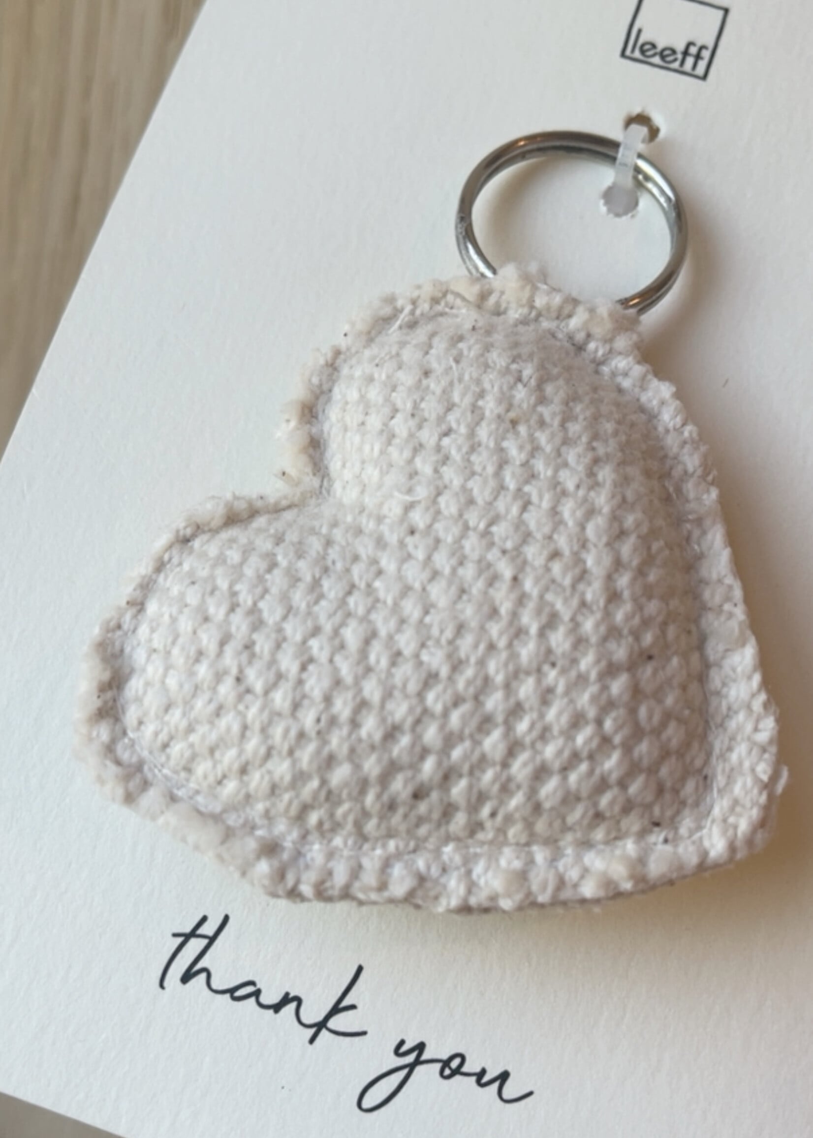 Sleutelhanger hartje gestoffeerd 'thank you'