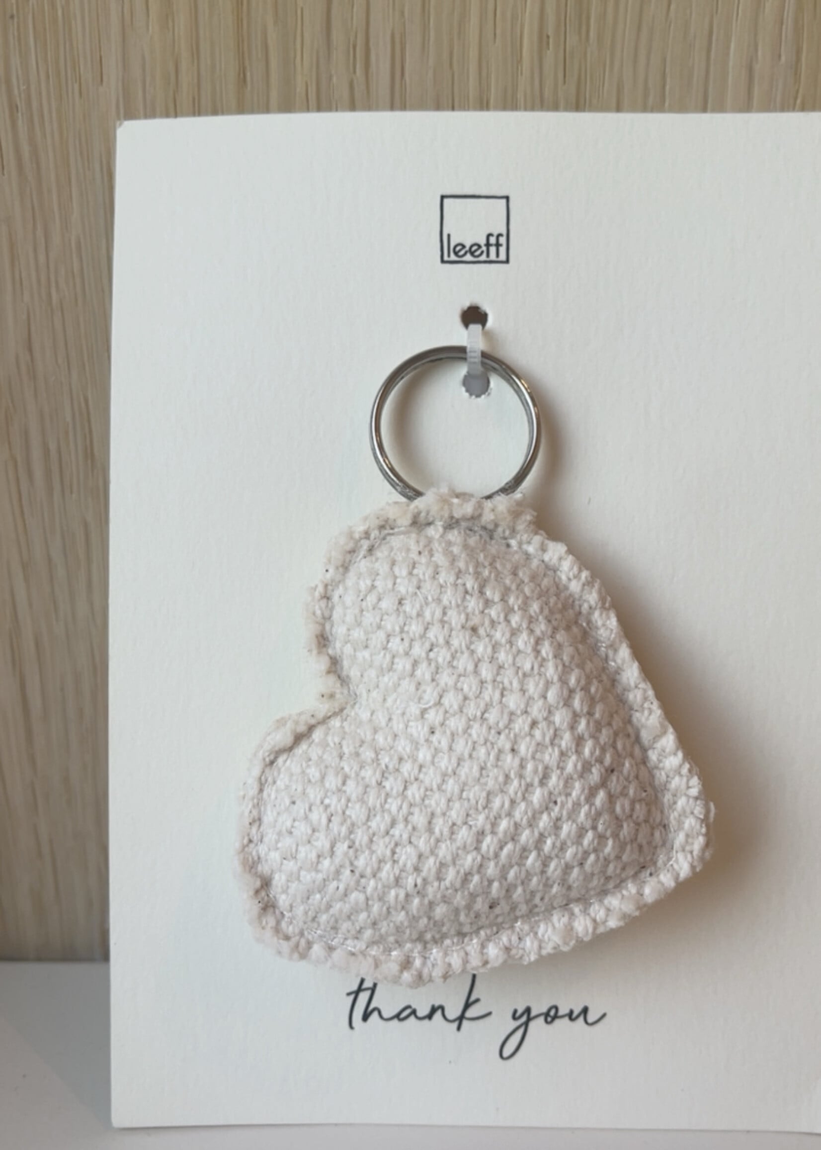 Sleutelhanger hartje gestoffeerd 'thank you'