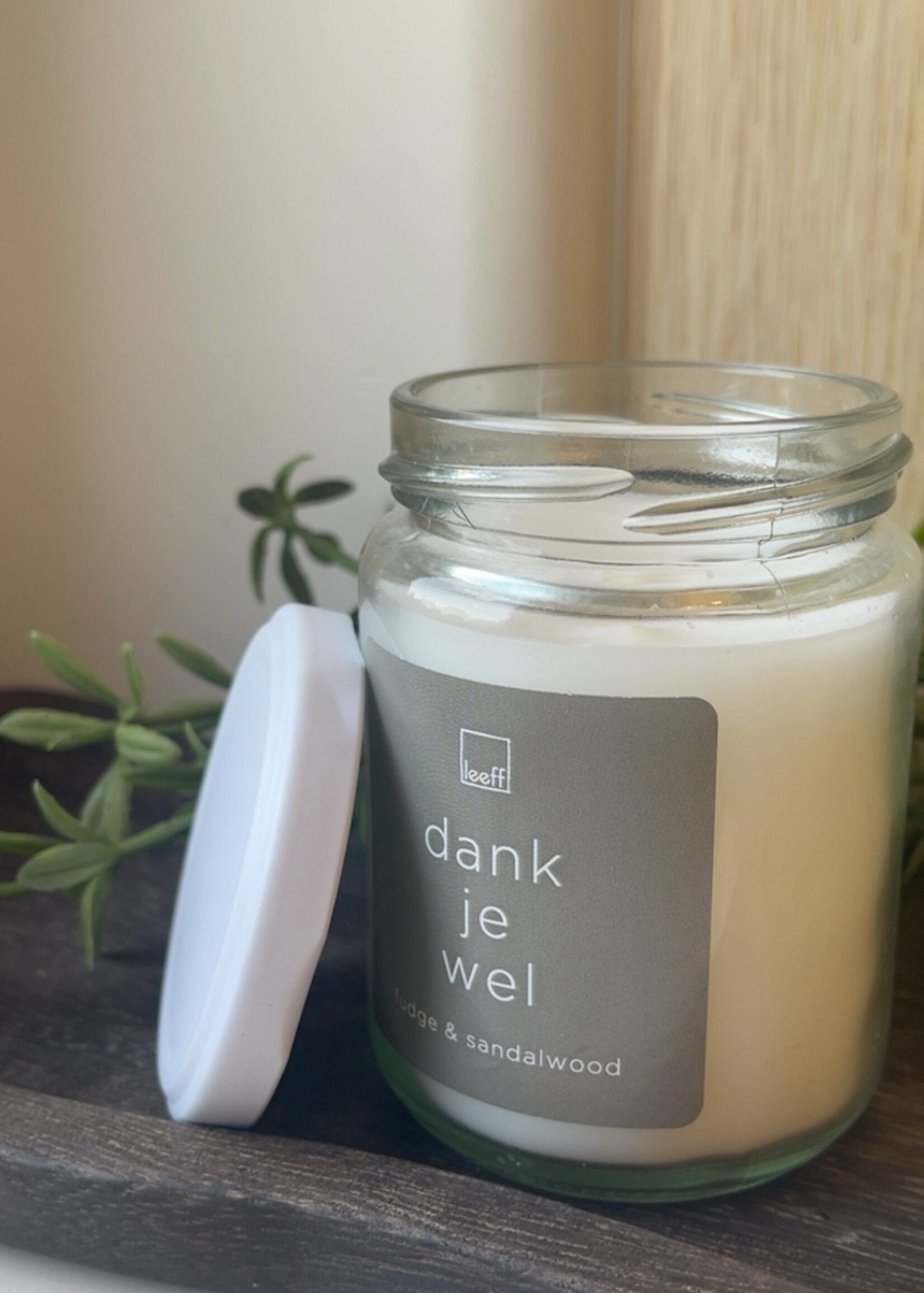 Kaars glas met quote 'dank je wel'