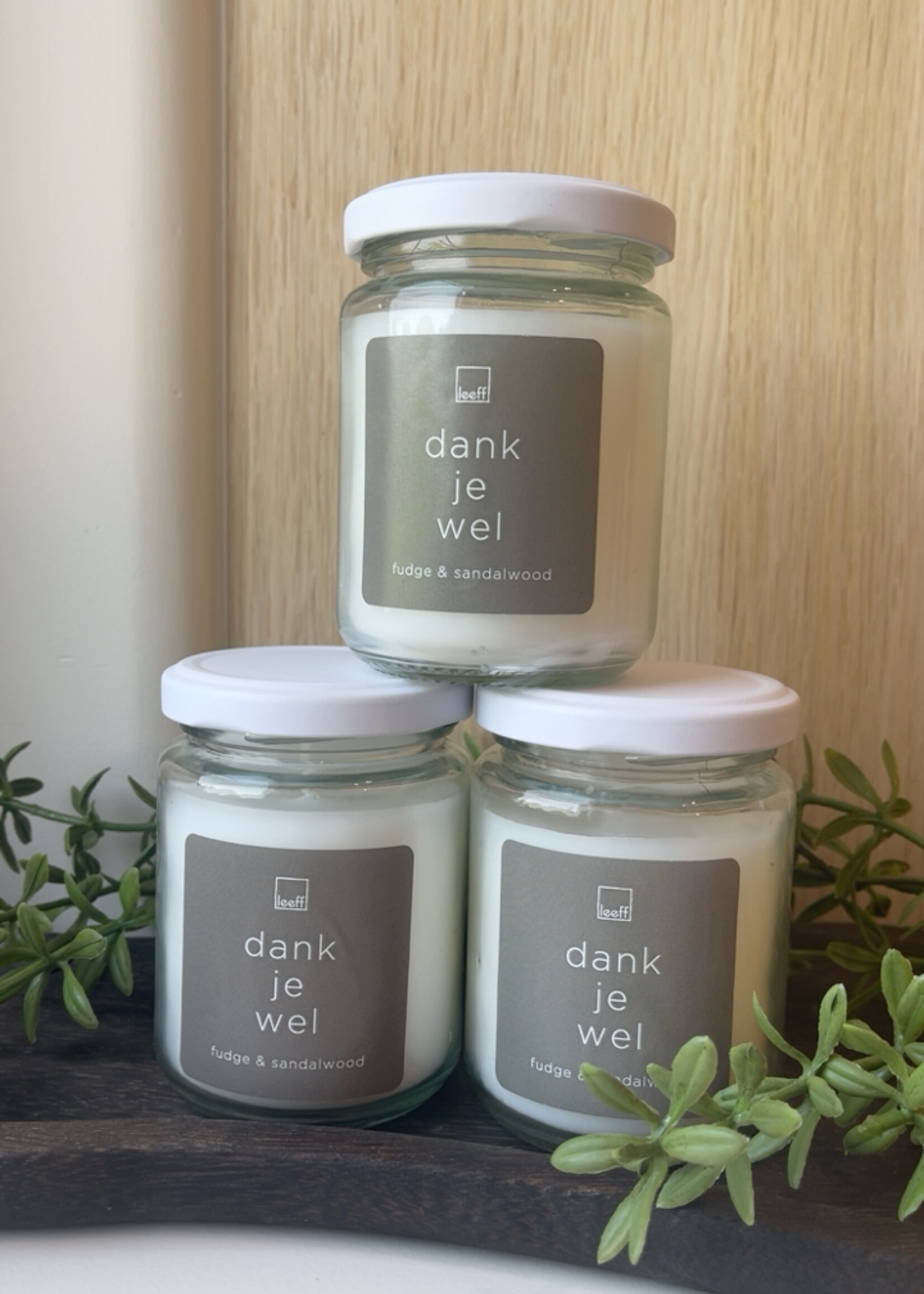 Kaars glas met quote 'dank je wel'