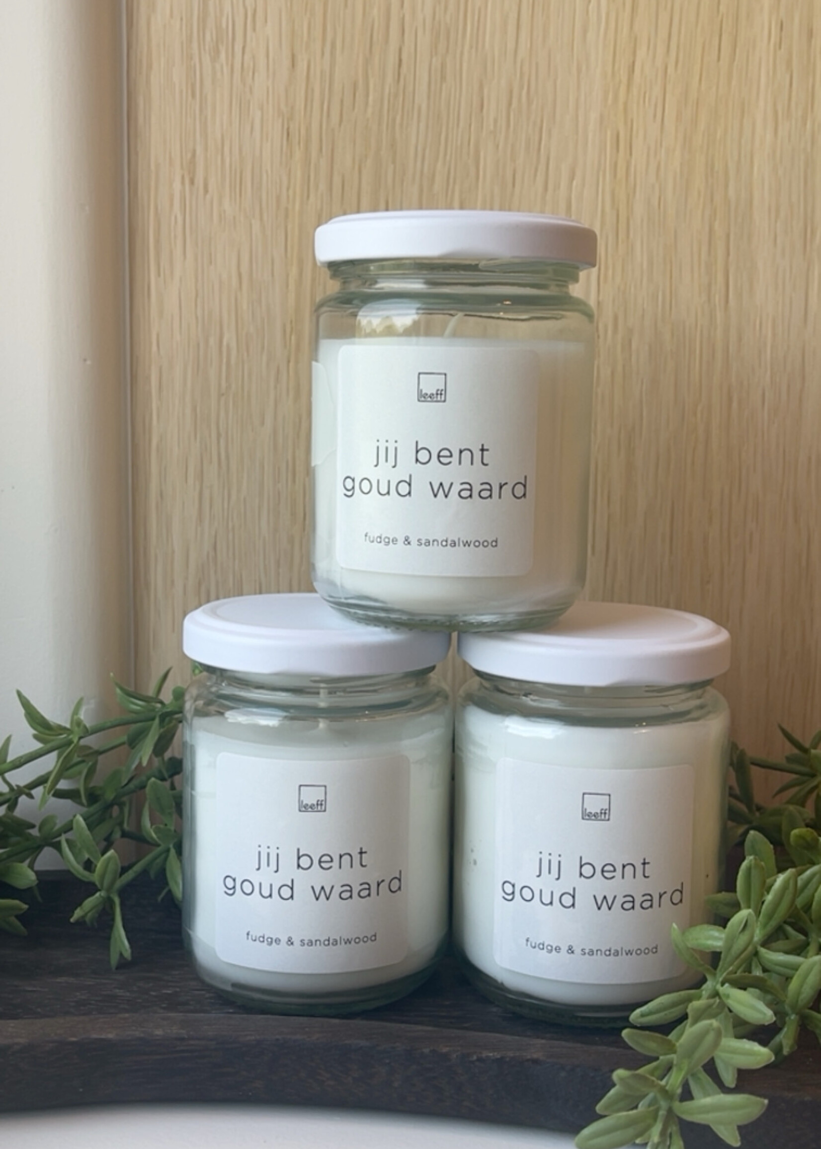 Kaars glas met quote L 'jij bent goud waard'