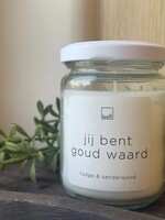 Kaars glas met quote L 'jij bent goud waard'