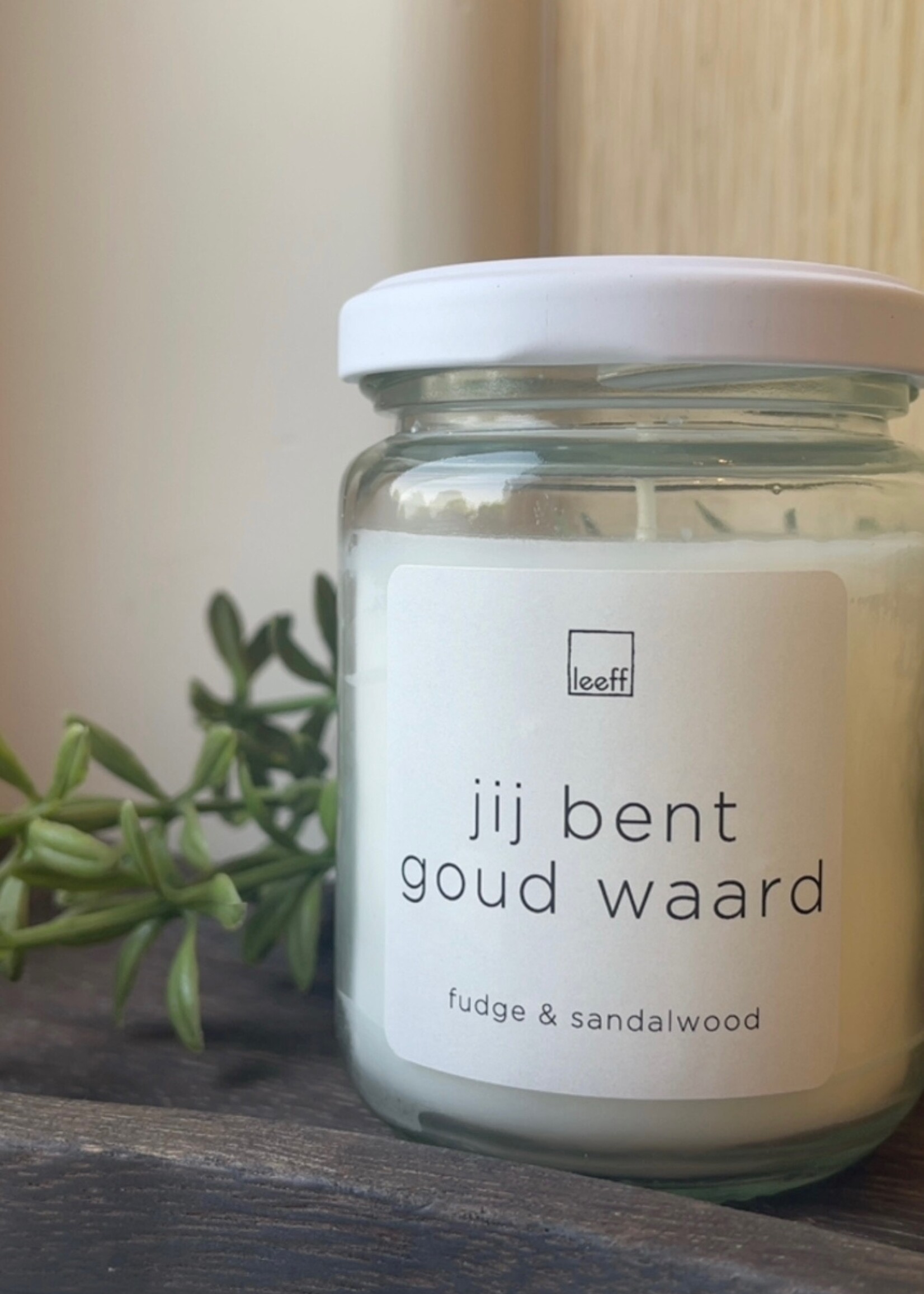 Kaars glas met quote L 'jij bent goud waard'