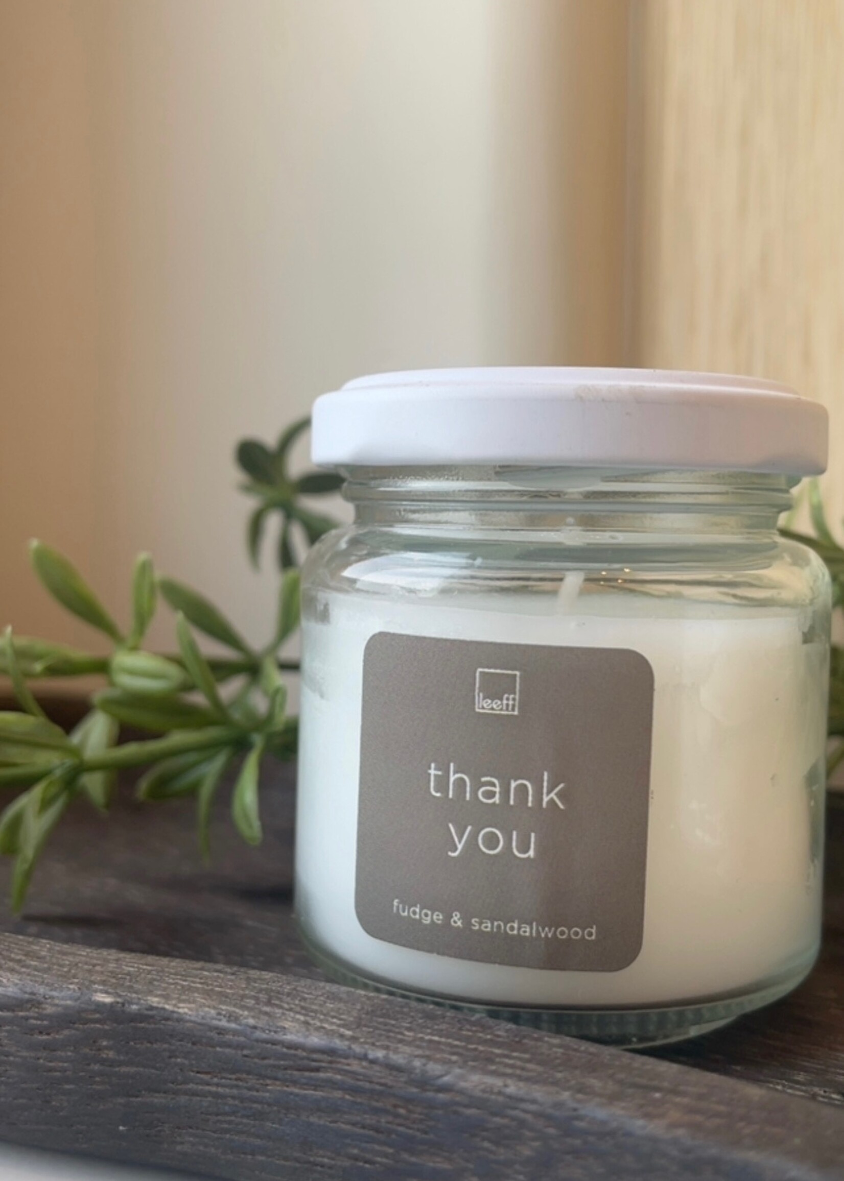 Kaars glas met quote S 'Thank you'