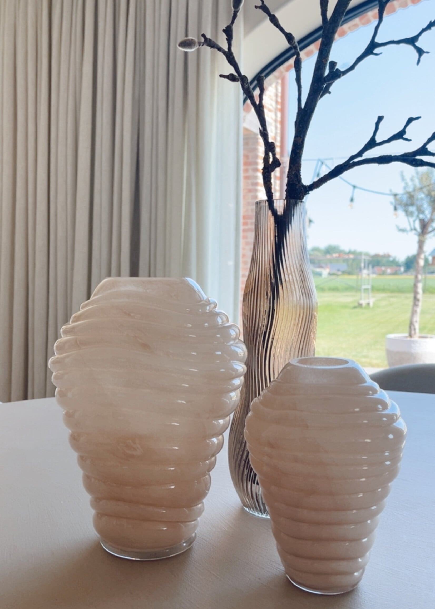 Vaas glas crème geringeld S