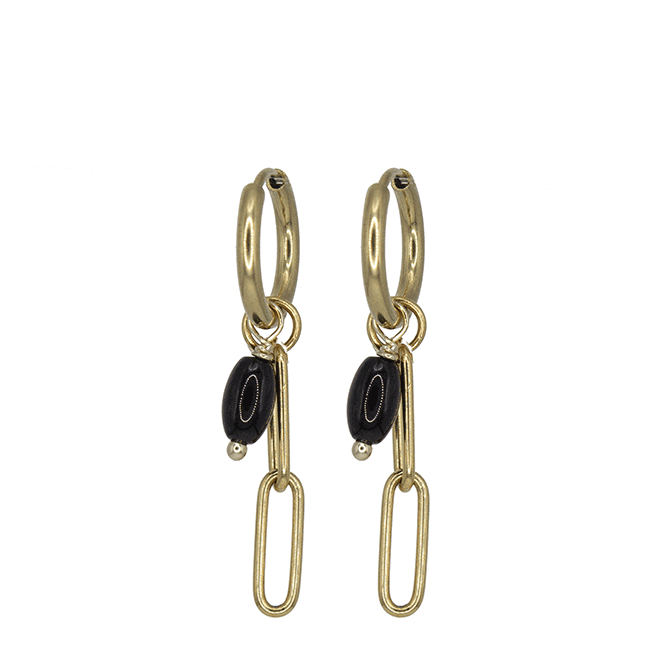 oorringen chain big oval onyx goud