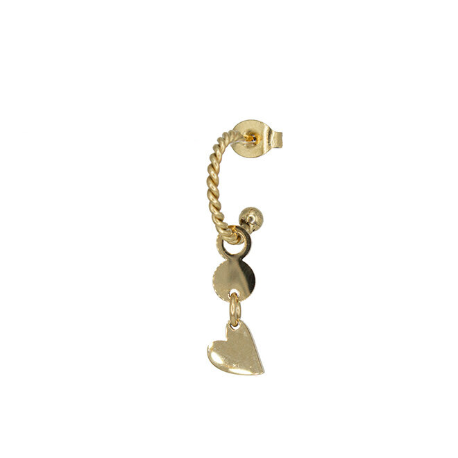 Oorring twisted coin heart goud