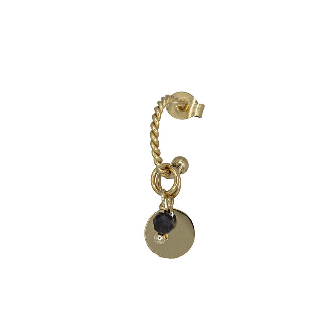 Oorring twisted coin onyx goud