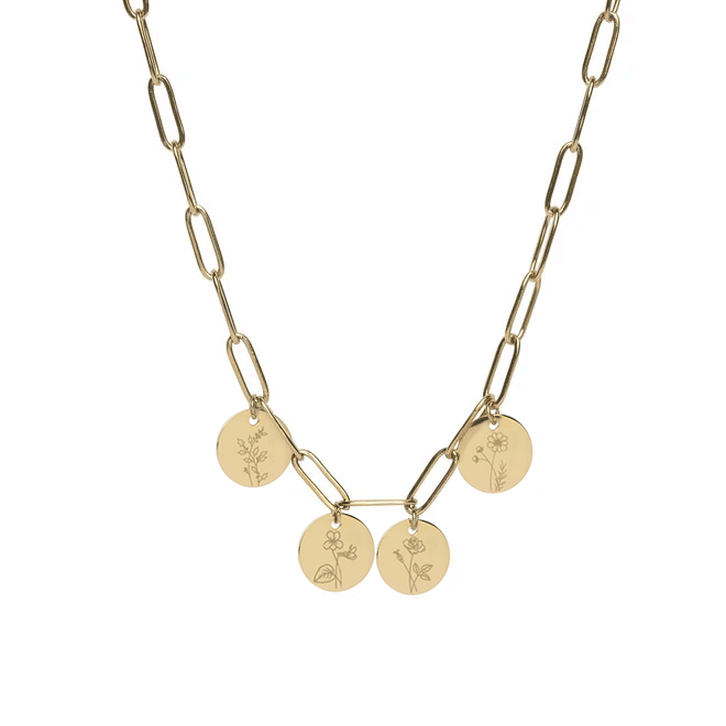 Gepersonaliseerde geboortebloem ketting | 4 bedels