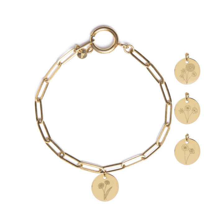 PRE ORDER Gepersonaliseerde geboortebloem armband | 1 bedel