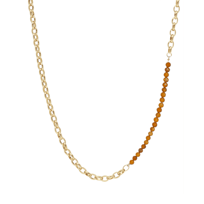 Ketting oval small oranje granaat goud