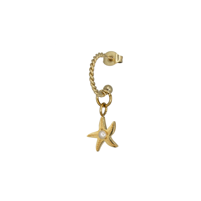 Oorring twisted starfish pearl goud