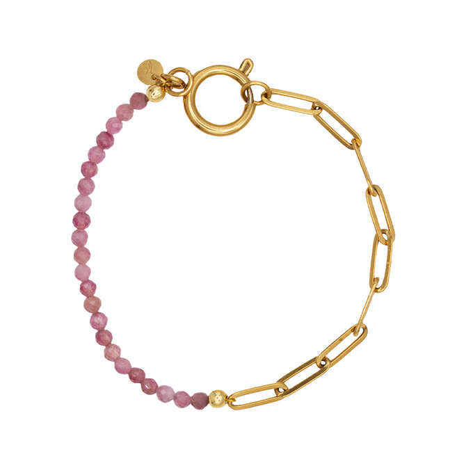 Armband chain big roze toermalijn