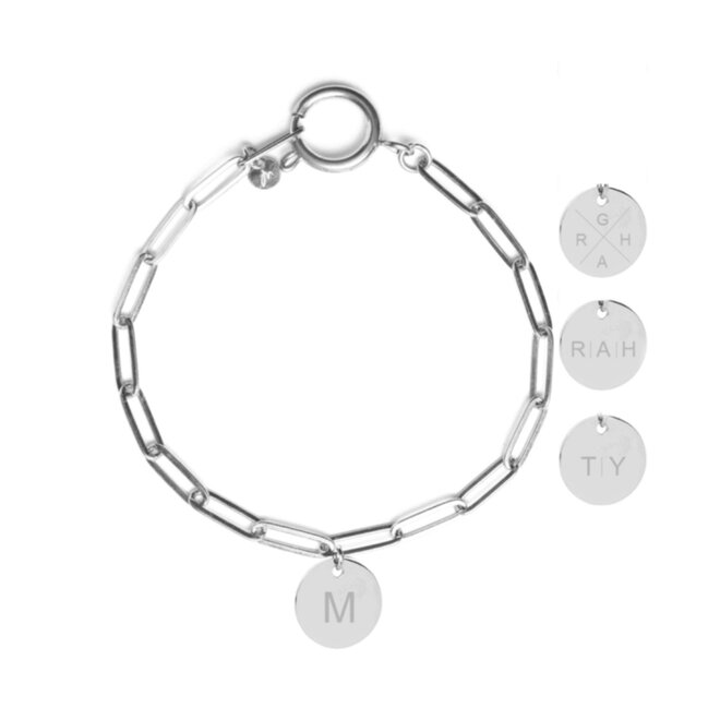 Gepersonaliseerde initialen armband zilver | 1 bedel