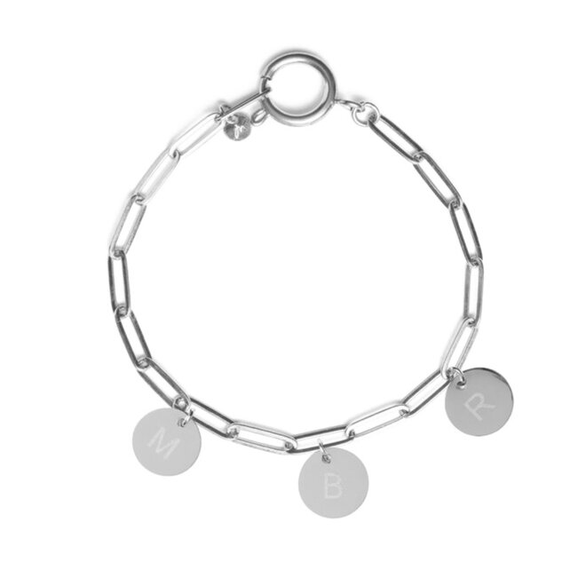 Gepersonaliseerde initialen armband zilver | 3 bedels