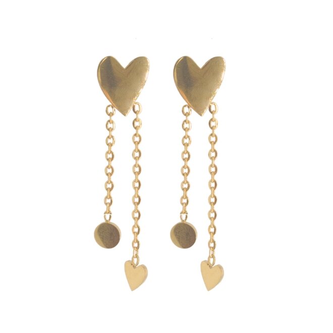 Oorstekers heart double chains goud