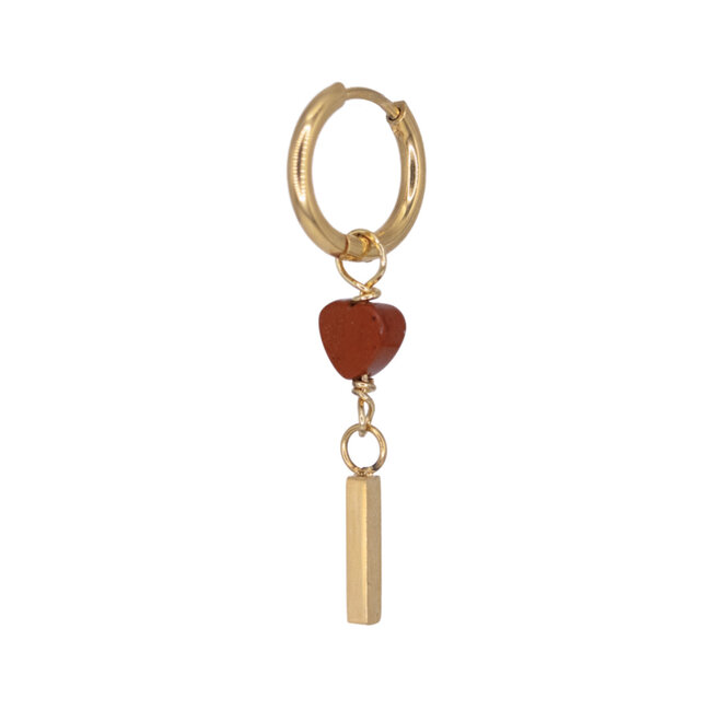 Oorring rode jasper heart bar goud