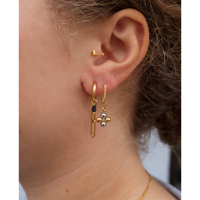 Oorring twisted dots duotone goud