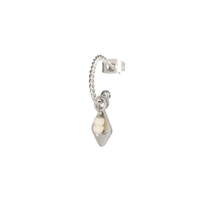 Oorring twisted ruby miyuki beige zilver