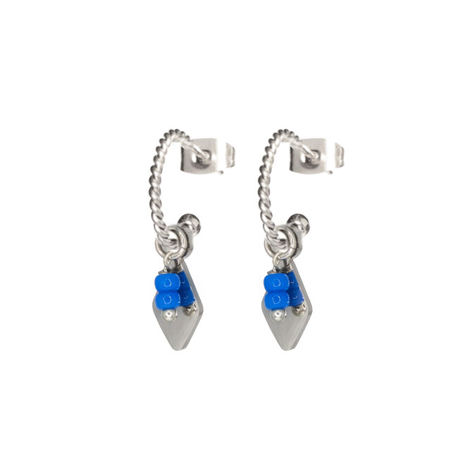 Oorringen twisted ruby miyuki blauw zilver