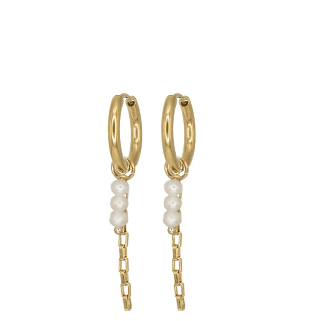 Oorringen square chain parel goud