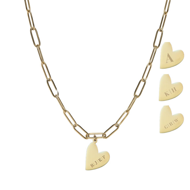 Gepersonaliseerde initialen ketting heart chain big plain goud
