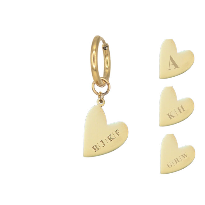 Gepersonaliseerde initialen oorbel heart  goud