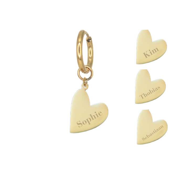 Gepersonaliseerde naam oorbel heart goud