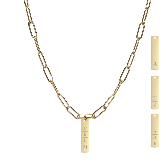 Gepersonaliseerde initialen ketting bar chain big plain goud