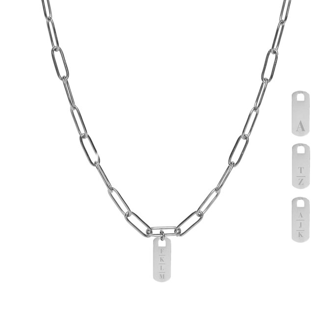 Gepersonaliseerde initialen ketting tag chain big plain zilver