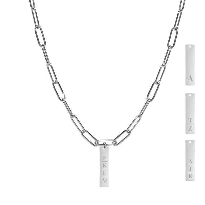Gepersonaliseerde initialen ketting bar chain big plain zilver