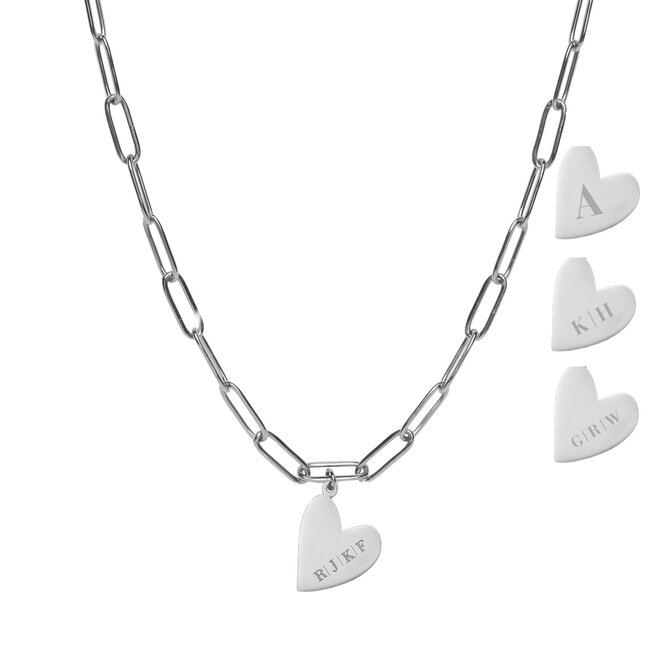 Gepersonaliseerde initialen ketting heart chain big plain zilver