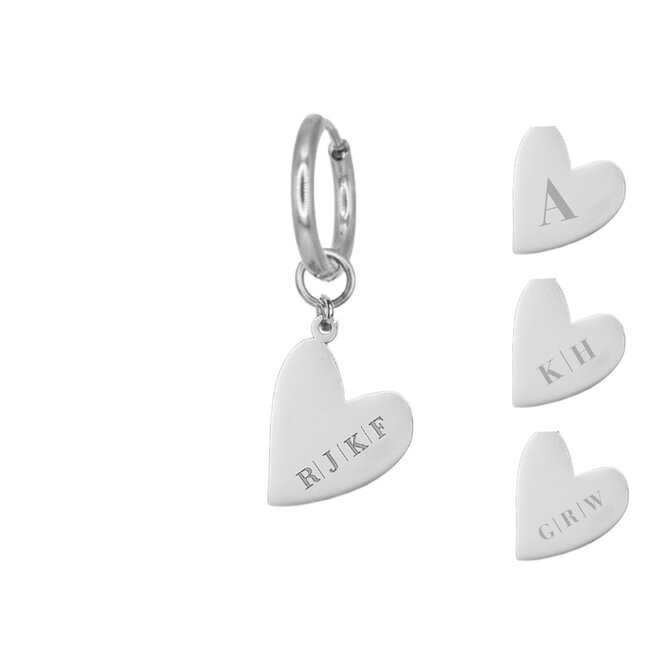 Gepersonaliseerde initialen oorbel heart  zilver