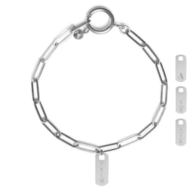 Gepersonaliseerde initialen armband tag zilver