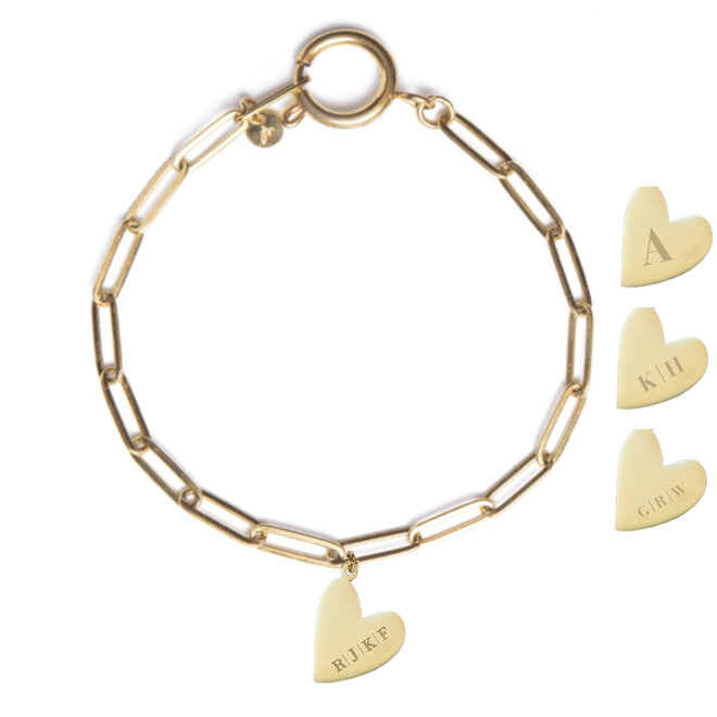 Gepersonaliseerde initialen armband heart goud