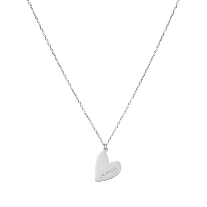 Gepersonaliseerde datum ketting heart small zilver