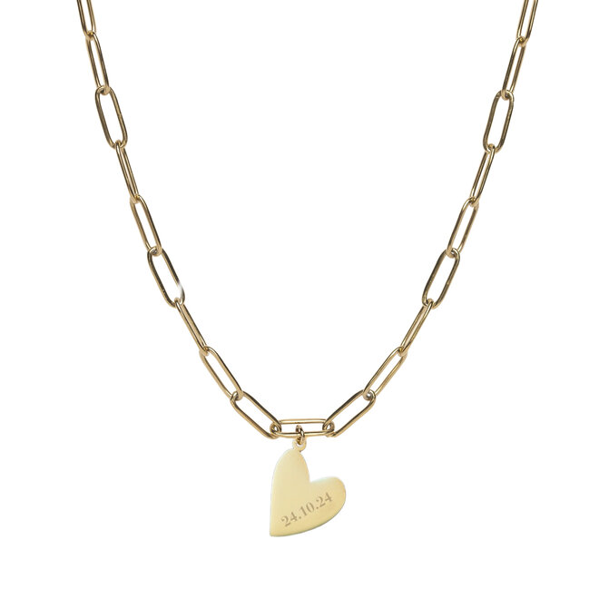 Gepersonaliseerde datum ketting heart chain big plain goud