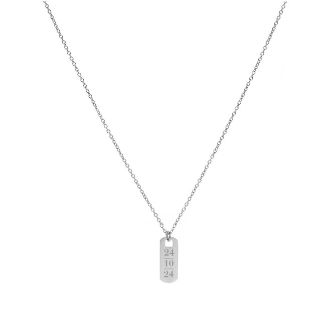 Gepersonaliseerde datum ketting tag small zilver