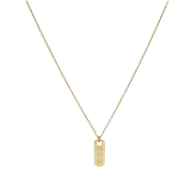 Gepersonaliseerde datum ketting tag small goud