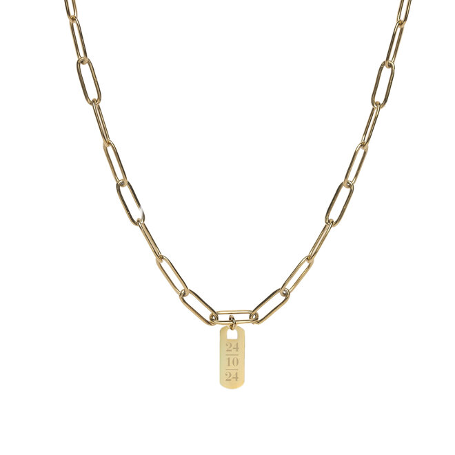 Gepersonaliseerde datum ketting tag chain big plain goud